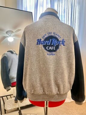 Vintage Hard Rock Cafe ASPEN Wool & Suede Bomber Letterman Jacket